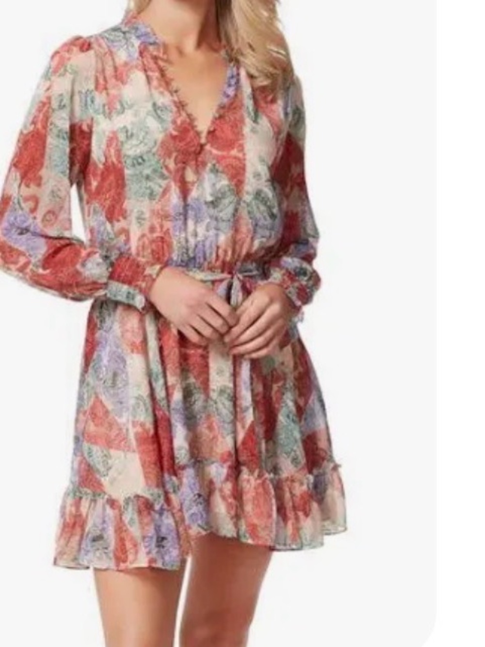 Jessica Simpson Blue Floral Dress Zephyr Long Sleeve. XL